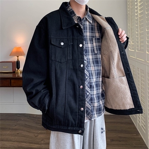 现货加绒牛仔棉服男士冬季羊羔绒翻领加厚毛领保暖外套MY2250-P85图片