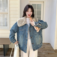 有货两色大翻领内里毛毛牛仔外套2C090-8951-P185-K278，女装棉衣/棉服，2C090