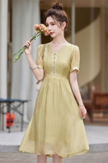 夏季天丝连衣裙女小个子时尚高级感高端精致超好看显瘦遮肚裙子夏，女装连衣裙，贝蕾酷儿