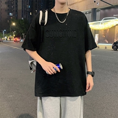 ！2025夏季新款情侣星空钢印麂皮绒短袖T恤潮TL341特P28控48，男装T恤，电商B220