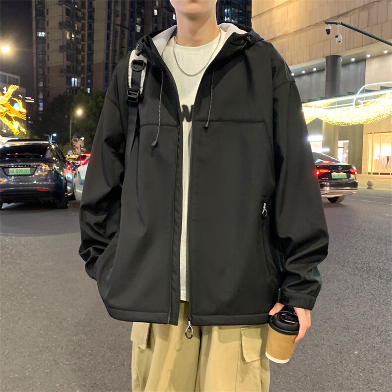 秋季新款港风夜景加厚连帽冲锋衣宽松大码夹克男A157B-J223-P90,男装夹克,电商A157B