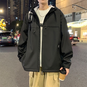 秋季新款港风夜景加厚连帽冲锋衣宽松大码夹克男A157B-J223-P90图片