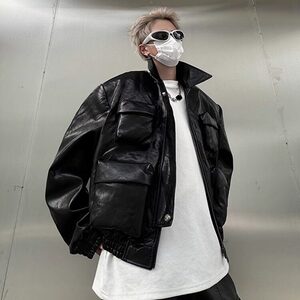 QY04-P72美式复古廓形短款夹克多口袋工装机车服vintage外套男图片