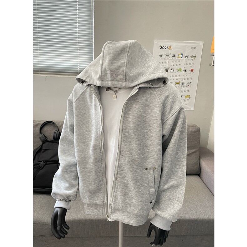 春装新款潮铆钉装饰连帽开衫卫衣外套WT17-P58浅灰色,男装卫衣,电商C310