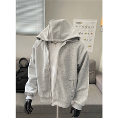春装新款潮铆钉装饰连帽开衫卫衣外套WT17-P58浅灰色，男装卫衣，电商C310