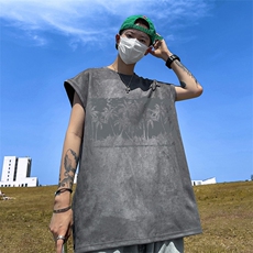 量大优供视频得物直播品220克夏季麂皮绒背心无袖T恤BJ186，男装T恤，电商A486
