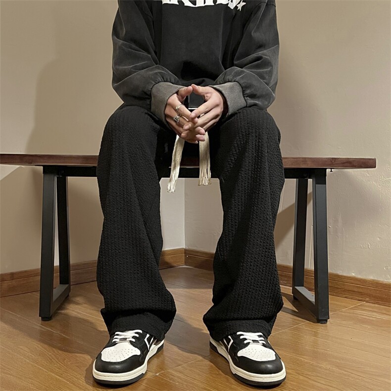春季高级肌理垂感拖地长裤男ins阔腿休闲裤XK66323-P45,男装休闲裤,电商A042