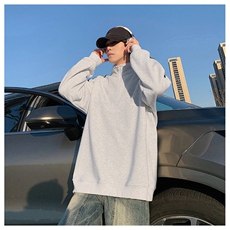 秋季380克全棉宽松条纹拉链套头卫衣立领POLO衫外套AH914-P42，男装Polo衫，四季星座610B