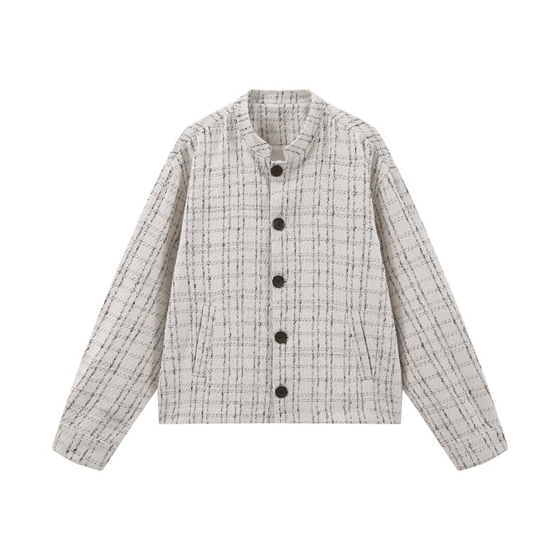 XF2623/P75春装小香风西服男短款夹克格子新中式西装痞帅立领外套,男装夹克,电商A141
