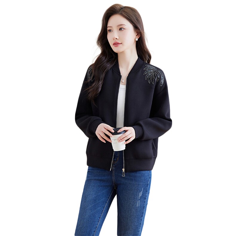 棒球服外套2024秋装新款女装黑色宽松短款运动休闲上衣,女装短外套,美沁
