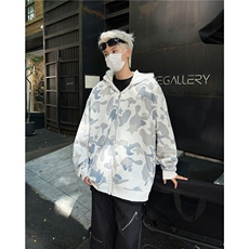 美式高街双帽迷彩鲨鱼卫衣外套女冬hiphop潮牌情侣帽衫WB375-P49，男装卫衣，星座412-2