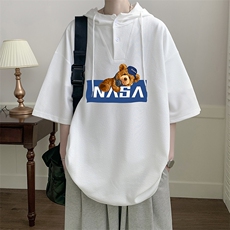连帽短袖t恤男大码胖子带帽五分袖中袖LD54247-P45，男装T恤，电商A040