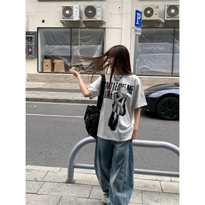 潮美式复古人像印花嘻哈街头风宽松舒适透气凉感短袖TDT005图片