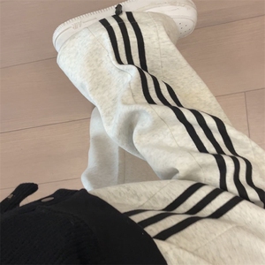 黑色三条杠加长190高个子裤子oversize坠感男裤美式直筒运动秋款图片