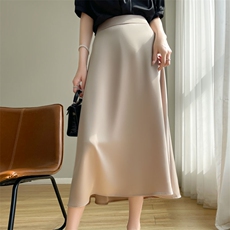 半身裙女夏季显瘦A字裙包臀中长裙缎面宽松伞裙，女装半身裙，羊特美羊绒