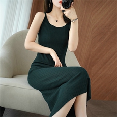 2025时尚百搭通勤简约休闲一字领带带长裙，女装连衣裙，朝思羊绒