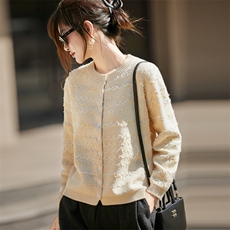 2025秋冬百搭时尚简约蝴蝶纱拼色开衫针织衫，女装针织衫/毛衣，昭美羊绒