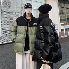 港风23新款冬季时尚百搭情侣立领PU皮棉服外套MY6407P125控168，男装棉衣，电商A268A