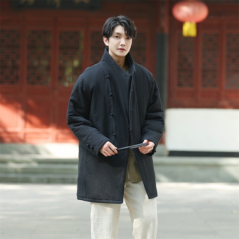 棉衣风唐装中长款大衣男立领大码棉麻保暖外套棉服1219-p198图片