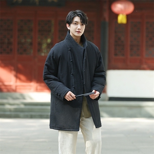 棉衣风唐装中长款大衣男立领大码棉麻保暖外套棉服1219-p198图片
