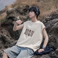 无袖背心美式坎肩短袖复古夏季ins宽松男装T恤B225-T9226-P35-X48，男装背心/马甲，电商B225