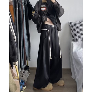 DP9965-P48 新款嘻哈手工粗绳阔腿弯刀裤男秋冬垂感宽松休闲卫裤图片