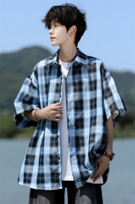 8XL-M格子短袖衬衫男夏季薄款DK制服衬衣JK学院风半袖外套DC28004，男装衬衫，电商B312