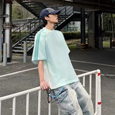 抖音得物品质二开240克宽松纯棉美式潮牌印花三条杠中性风短袖T恤，男装T恤，电商A486-1