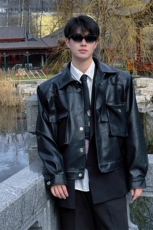 潮牌痞帅短款皮衣夹克韩版潮牌骑行机车服上衣外套JK636特P80，男装夹克，星座908-1