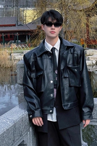 潮牌痞帅短款皮衣夹克韩版潮牌骑行机车服上衣外套 JK636 特P80图片