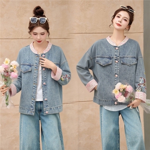 2026春季新款原创设计单排扣圆领短款牛仔上衣图片