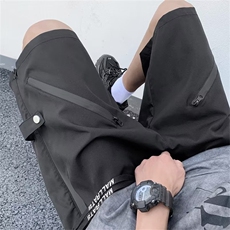 拉链冲锋短裤男夏季薄款美式高街机车潮流设计感宽松休闲五分裤子，男装休闲裤，四季星座218-1
