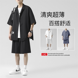 高级感短袖衬衫套装男夏季盐系男友风痞帅男装TZ007-特批-58图片