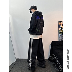 B221美式ins高街小众宽松三条杠运动牛仔裤LK23130-P60控78，男装牛仔裤，电商B221