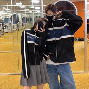 2025新款春秋季美式高街麂皮绒棒球服男潮牌宽松休闲拼接机车夹克图片