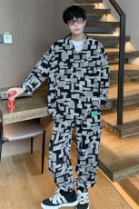 1港风V领套装九分裤男大码M-5XL搭配9分袖POLO衫男TZ7732P75控98，男装Polo衫，星座226-2