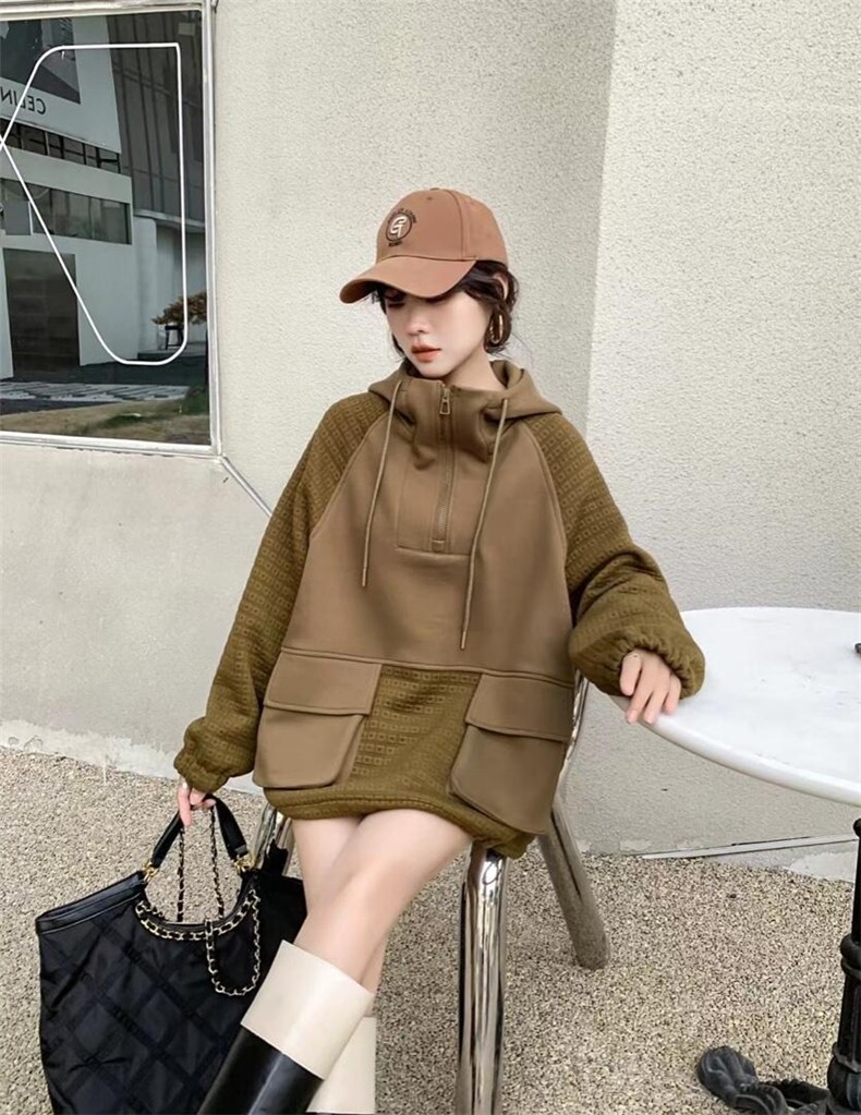 爱美欧，现货，拼接卫衣加厚，女装卫衣/绒衫，爱美欧