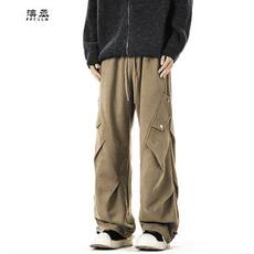 黑色双褶A字高腰阔腿裤男款高级感垂坠感西裤cleanfit宽松休闲裤，男装工装外套，星座1013-1