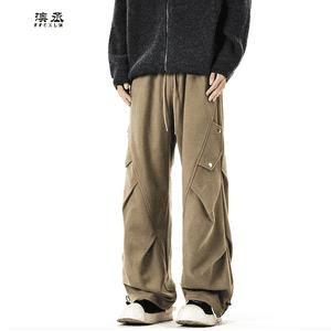 黑色双褶A字高腰阔腿裤男款高级感垂坠感西裤cleanfit宽松休闲裤图片