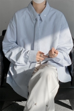 25年春夏新款学院风条纹衬衫搭配可拆卸领带条纹外套衬衫特P35，男装衬衫，电商B319
