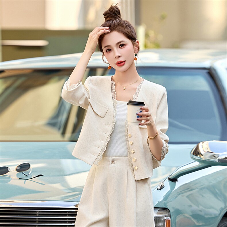 小香风时尚套装女2025春季新款休闲百搭显瘦超好看阔腿裤两件套,女装套装/套裙,美沁