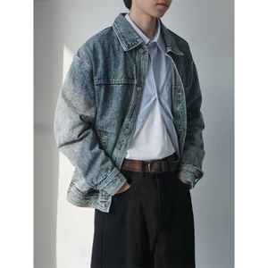 美式复古经典水洗牛仔外套男宽松做旧潮流vintage丹宁夹克NB11P70图片