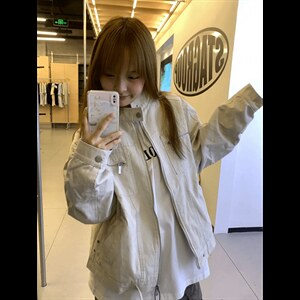 26春装高品质老钱风立领夹克外套男女美式潮牌拉链工装风宽松上衣图片