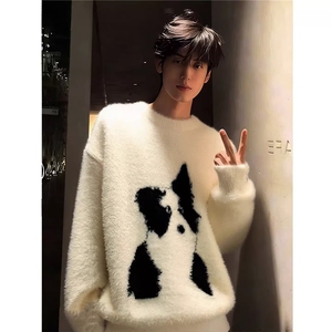 美式卡通小狗套头毛衣男女冬季新款针织衫休闲情侣款L88844-P50图片