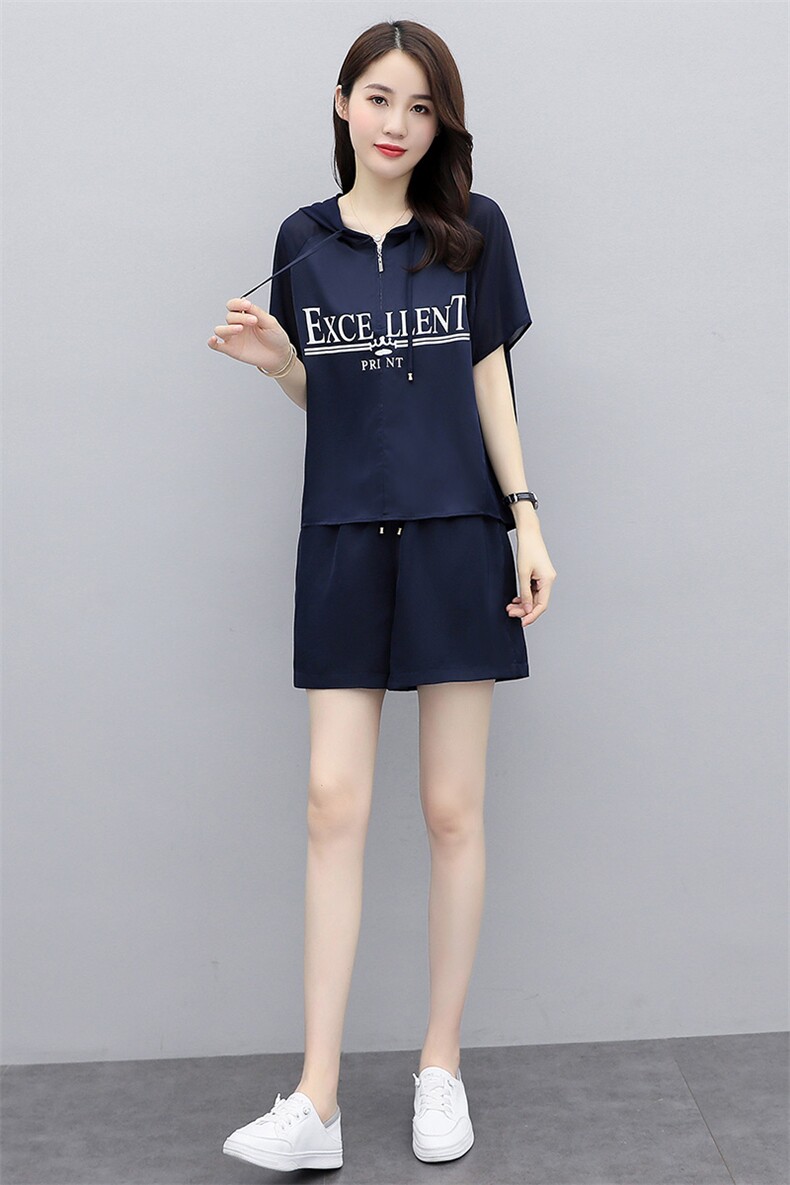 短袖时尚套装女夏季2023新款女装韩版时尚休闲印花短裤两件套,女装套装/套裙,慧尚依恋