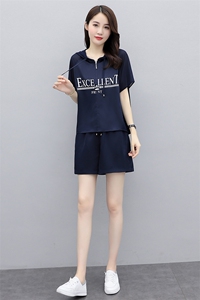 短袖时尚套装女夏季2023新款女装韩版时尚休闲印花短裤两件套图片