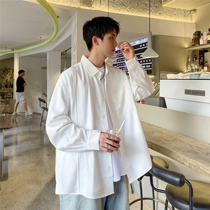已下单24084-P45宽松阔版长袖衬衫男士大码衬衣男装慵懒风图片