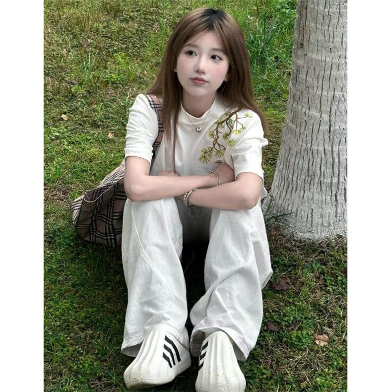 纯棉全刺绣花朵T恤男女短袖宽松BT012-P32,男装T恤,星座412-3