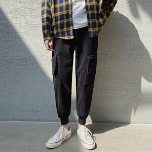 K1012-P45加绒P50潮宽松多口袋工装宽松休闲九分小脚男裤控58,男装工装外套,电商A009A（原A058A）