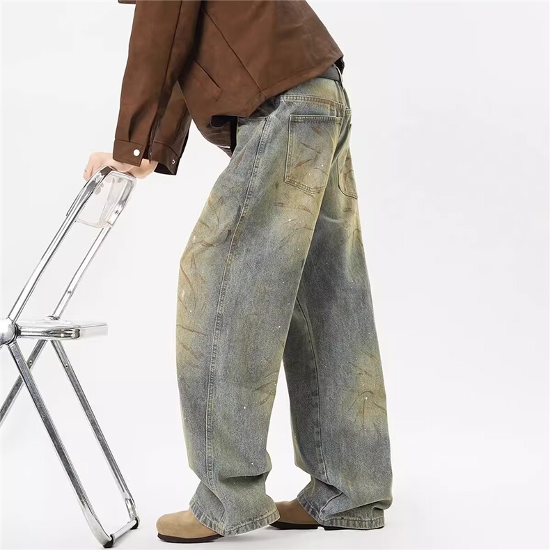 221-5/K2329/P49美式复古水洗渐变宽松直筒做旧直筒牛仔裤，男装牛仔裤，星座221-5